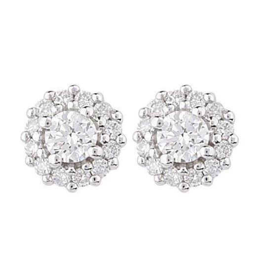 4.10 Carats Sparkling Round Real Diamond Halo Stud Earrings White Gold 14K