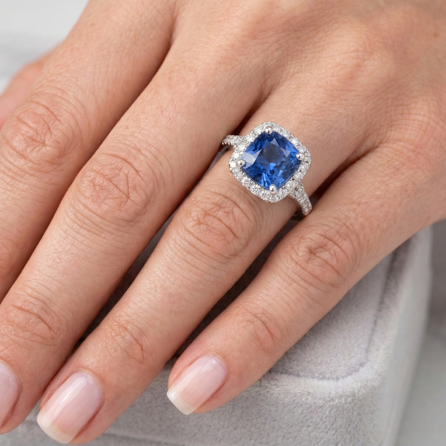 4.10 Ct Cushion Sri Lankan Sapphire And Round Natural Earth Mined Diamond ( Not Lab Grown ) s Ring White Gold