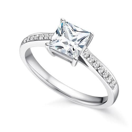 4.10 Ct Princess Genuine Diamond Ring With Accents White Gold 14K