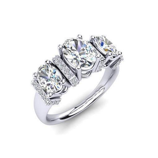 4.14 Ct 3 Stone Style Oval And Round Natural Diamonds Wedding Ring