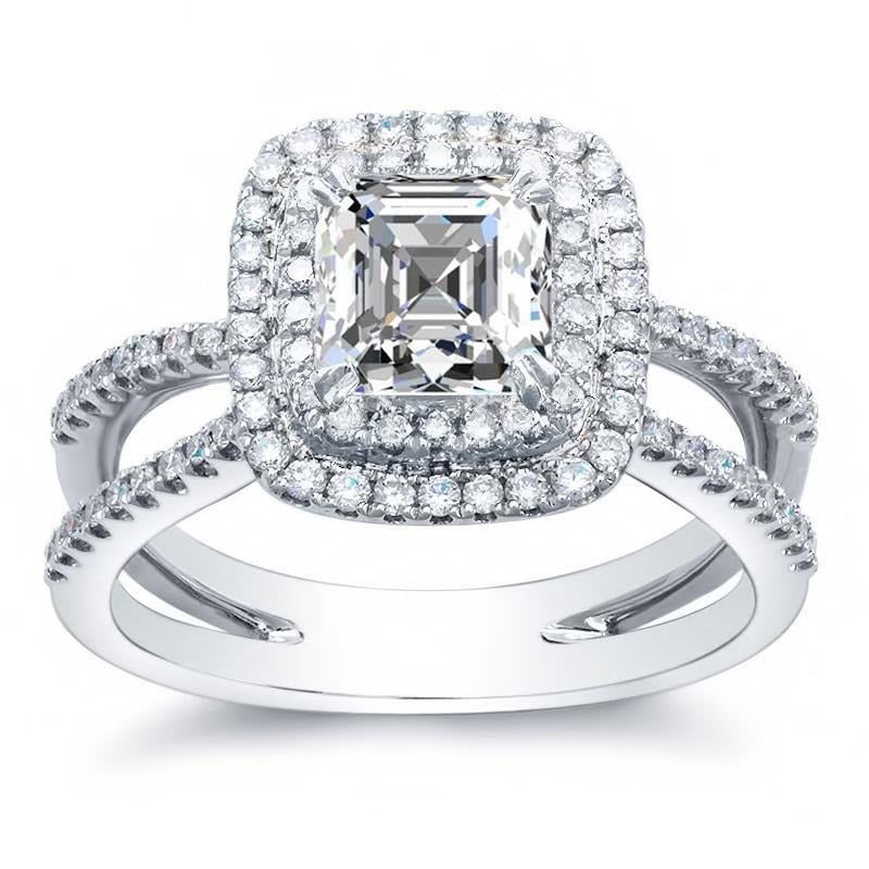 4.20 Carats Asscher And Round Genuine Diamond Ring Halo