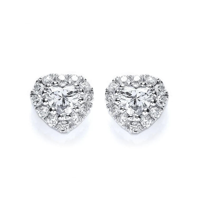 4.20 Carats Heart And Round Genuine Diamond Lady Stud Earrings White Gold 14K