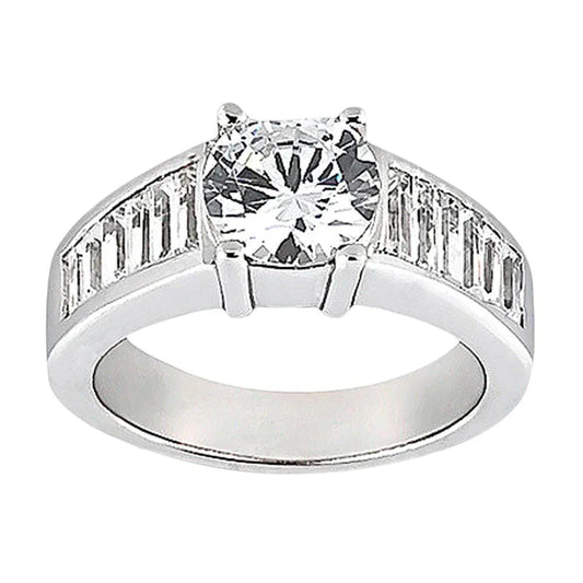 4.25 Carat Round Real Diamond Engagement Ring Baguettes Accented