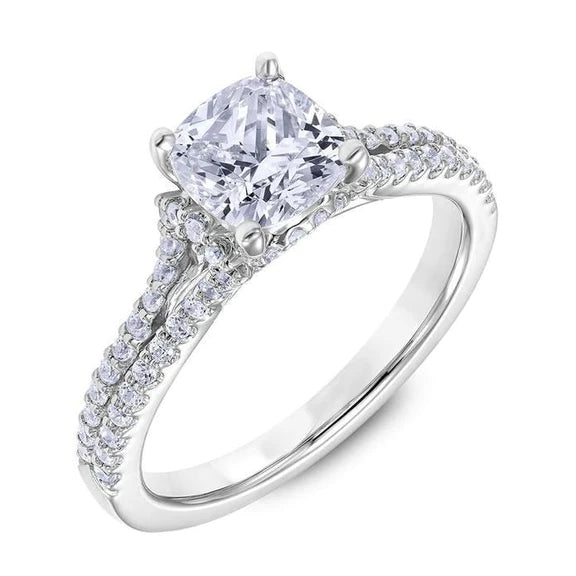 4.25 Carats Cushion & Round Real Diamond Ring White Gold 14K