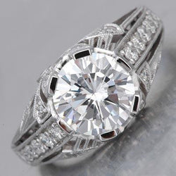 4.25 Carats Genuine Diamond Antique Style Anniversary Ring 14K White Gold