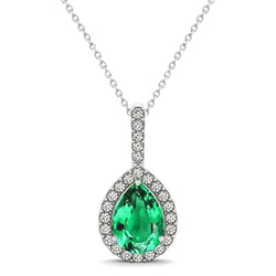 4.25 Carats Pear Green Emerald With Natural Earth Mined Diamond Pendant White Gold 14K Gemstone