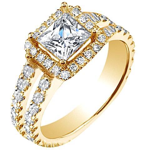 4.25 Carats Princess Genuine Engagement Ring Yellow Gold 14K Split Shank