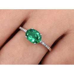 4.25 Ct Oval Cut Green Emerald With Natural Earth Mined Diamond Ring Gold