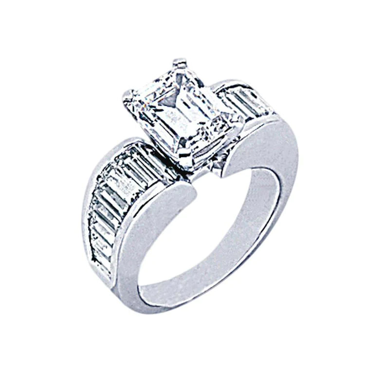 4.25 Cts. Natural Diamond Engagement Ring Emerald Cut Solitaire With Accents
