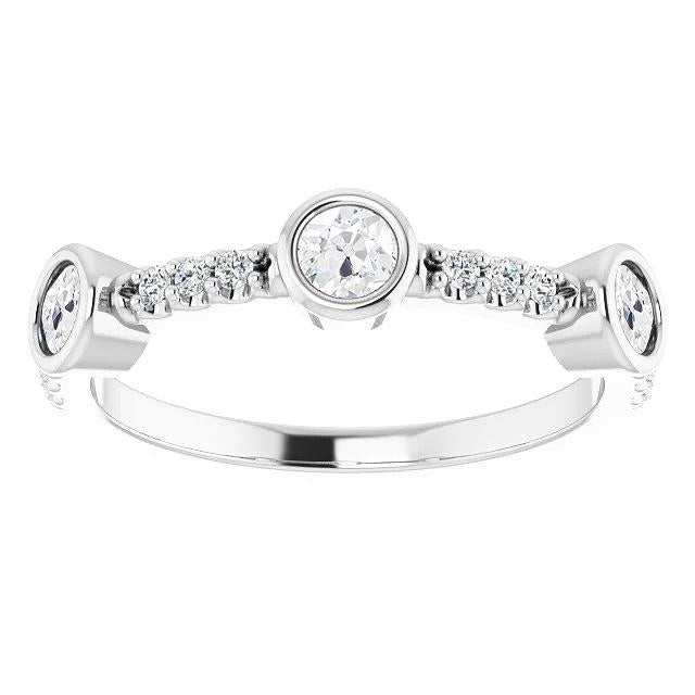 4.25 Carats Half Eternity Band Old Cut Lab Grown Diamond 3 Stone Style Bezel Set