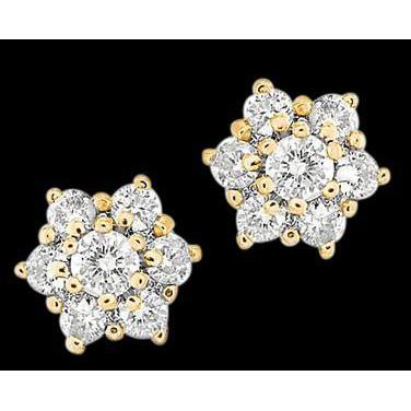 4.2 Ct. Real Diamond Yellow Gold Stud Earring Pair Round