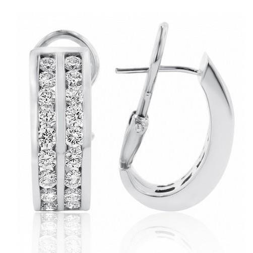 4.30 Carats Double Row Real Diamonds Lady Hoop Earrings White Gold 14K