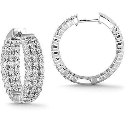 4.30 Carats In And Out 3 Row Natural Diamonds Hoop Earrings White Gold 14K