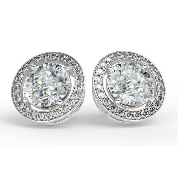 4.30 Carats Prong Set Genuine Diamond Ladies Stud Earrings White Gold 14K