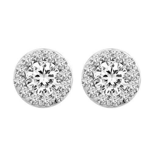4.30 Carats Prong Set Genuine Diamond Lady Stud Halo Earrings White Gold 14K