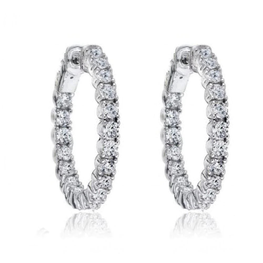 4.30 Carats Sparkling Brilliant Cut Natural Diamonds Lady Hoop Earrings WG 14K