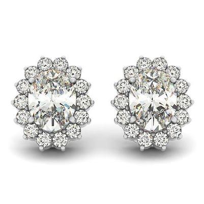 4.30 Ct Oval And Round Cut Genuine Diamonds Women Stud Halo Earrings