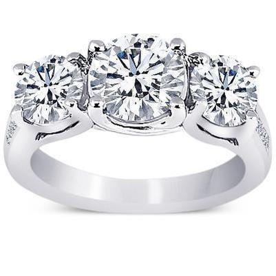 4.31 Carat Round Genuine Diamonds 3 Stone Style Wedding Anniversary Ring