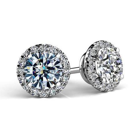 4.32 Carats Round Shaped Halo Real Diamond Women Stud Earrings