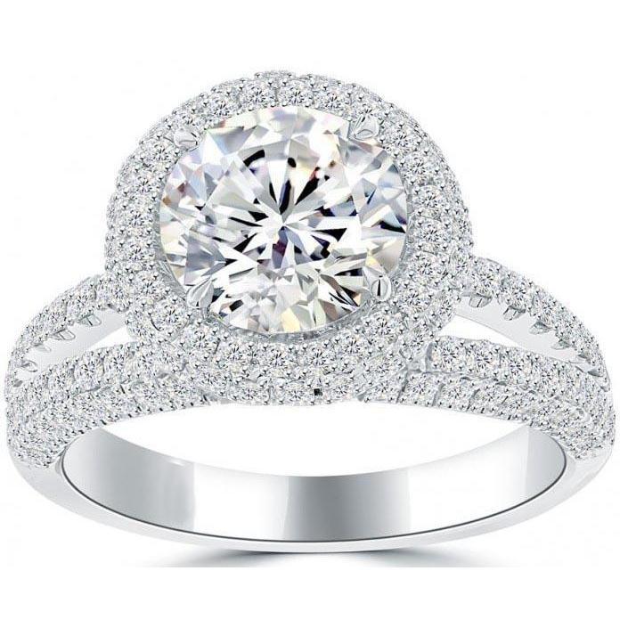 4.35 Carats Genuine Diamond Halo Ring 14K White Gold