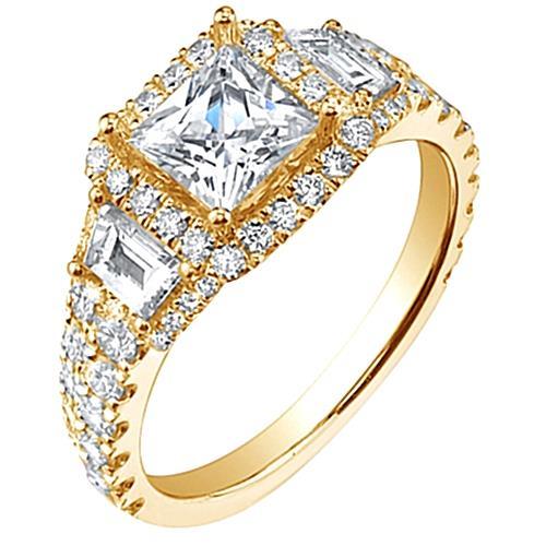 4.46 Ct. Real Diamonds Three Stone Style Ring Yellow Gold 14K