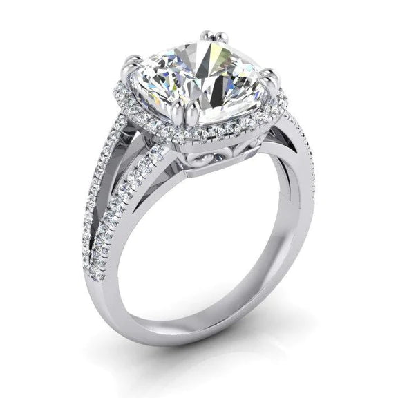 4.50 Carats Cushion Real Diamond Halo Ring Jewelry
