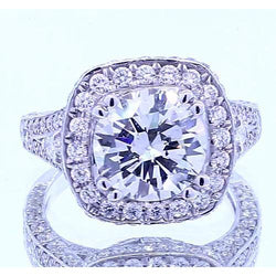 4.50 Carats Real Diamond Round Halo Ring White Gold 14K