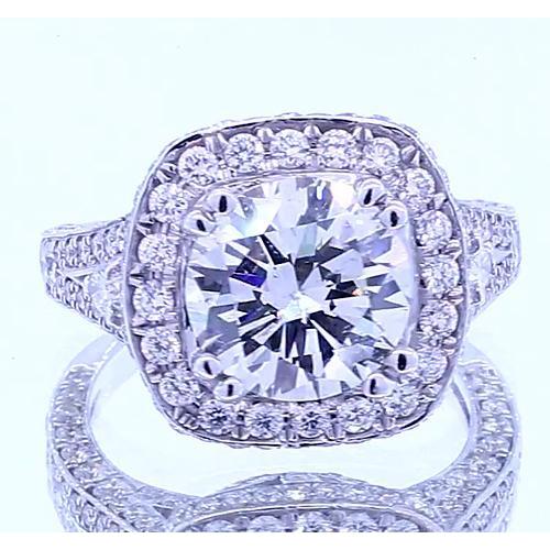 4.50 Carats Real Diamond Round Halo Ring White Gold 14K