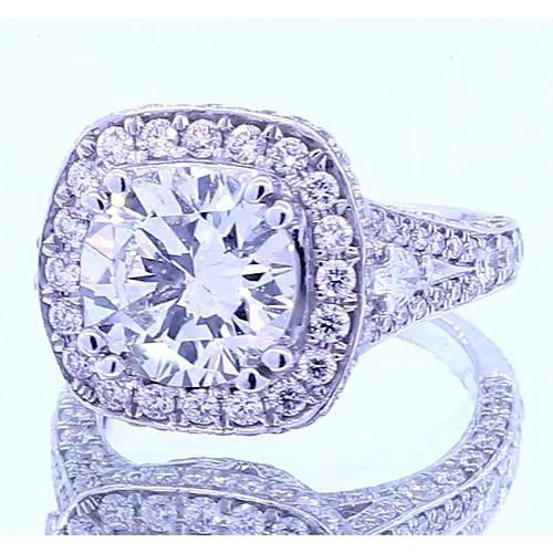 4.50 Carats Real Diamond Round Halo Ring White Gold 14K