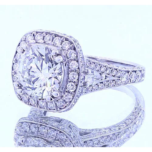 4.50 Carats Real Diamond Round Halo Ring White Gold 14K