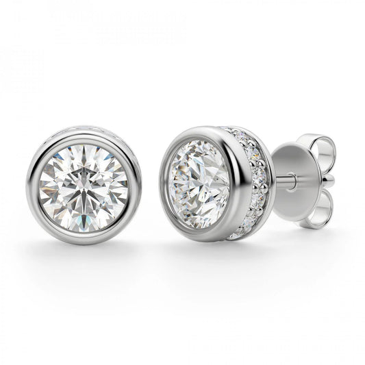 4.50 Carats Real Diamonds Ladies Studs Earrings White Gold 14K Bezel Set