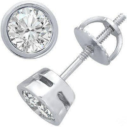 4.50 Carats Real Diamonds Studs Earrings Sparkling Bezel Set White Gold