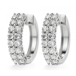 4.50 Carats Real Round Cut Diamonds Ladies Hoop Earrings 14K White Gold