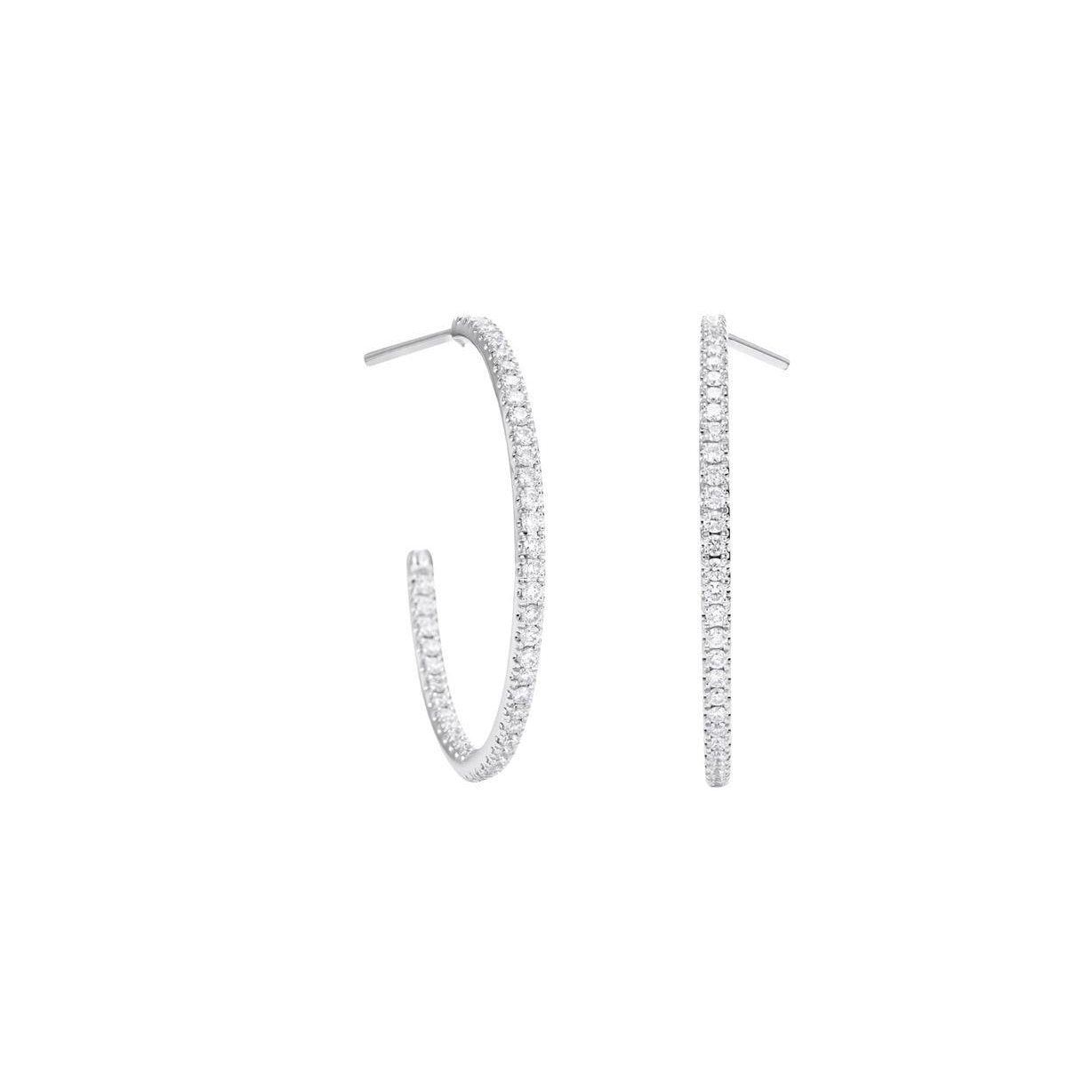 4.50 Carats Real Round Cut Diamonds Women Hoop Earrings 14K White Gold