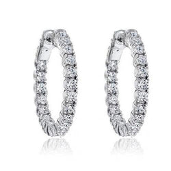 4.50 Carats Real Round Cut Diamonds Women Hoop Earrings White Gold 14K