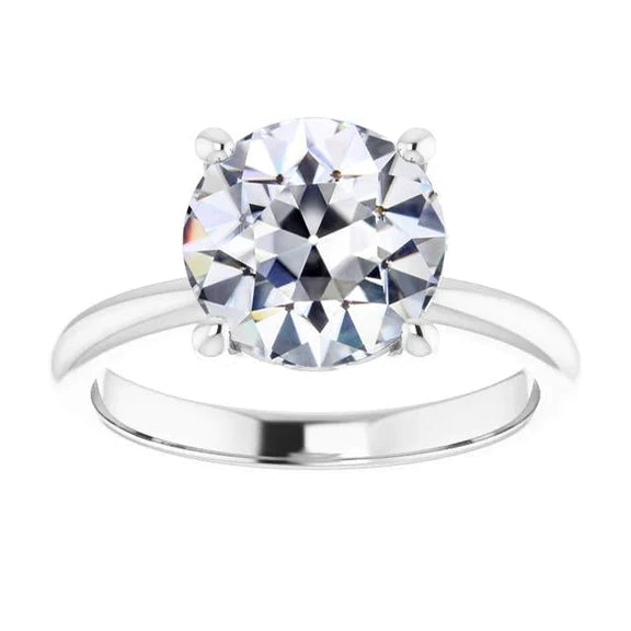 4.50 Carats Solitaire Ring Round Old Mine Cut Natural Diamond 14K White Gold