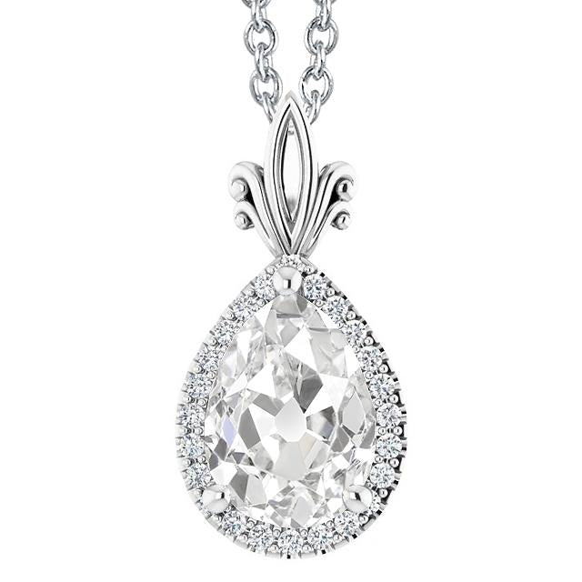 4.50 Carats Women’s Halo Real Diamond Pendant Pear Old Cut Slide Prong Set