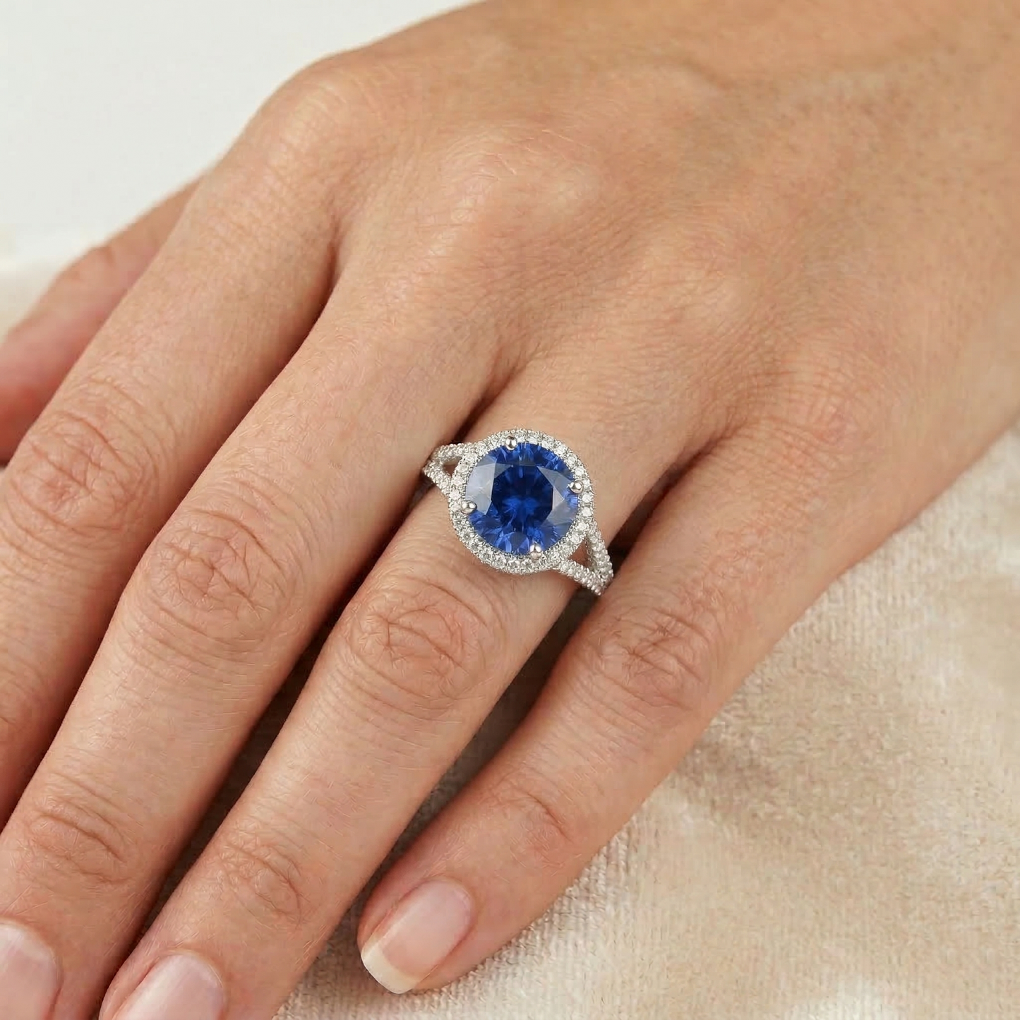 4.50 Ct Round Ceylon Sapphire And Natural Earth Mined Diamond ( Not Lab Grown ) s Ring White Gold 14K