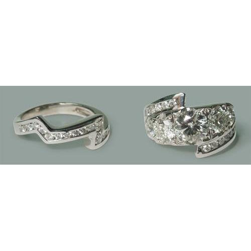 4.55 Carat Round Genuine Diamonds Ring And Band Set