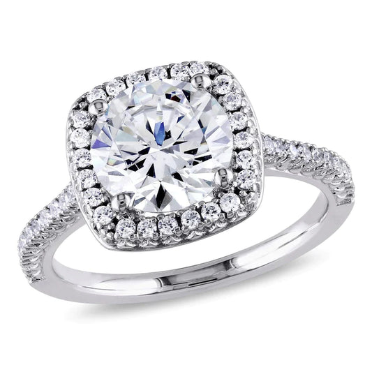 4.5 Carats Halo Round Cut Real Diamond Wedding Ring Platinum