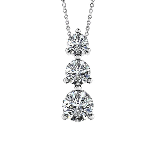 4.5 Carats Prong Set Round Journey Real Diamond Pendant White Gold 14K