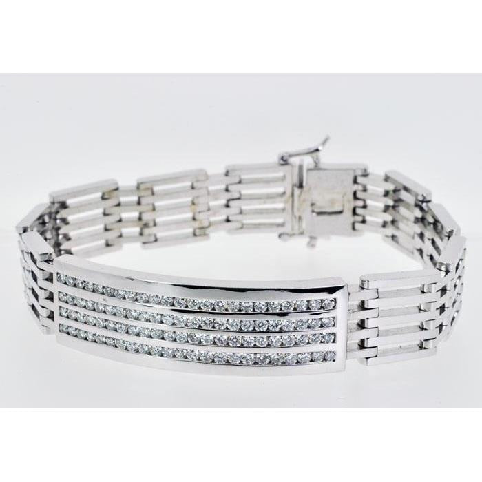 4.60 Carats Real Small Sparkling Diamonds Mens Bracelet White Gold 14K