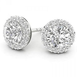 4.60 Carats Real Sparkling Round Cut Natural Earth Mined Diamond Stud Halo Earrings White Gold