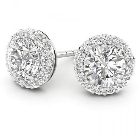 4.60 Carats Real Sparkling Round Cut Diamond Stud Halo Earrings White Gold