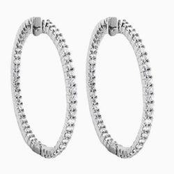 4.60 Carats Round Cut Real Diamonds Women Hoop Earrings 14K Gold White