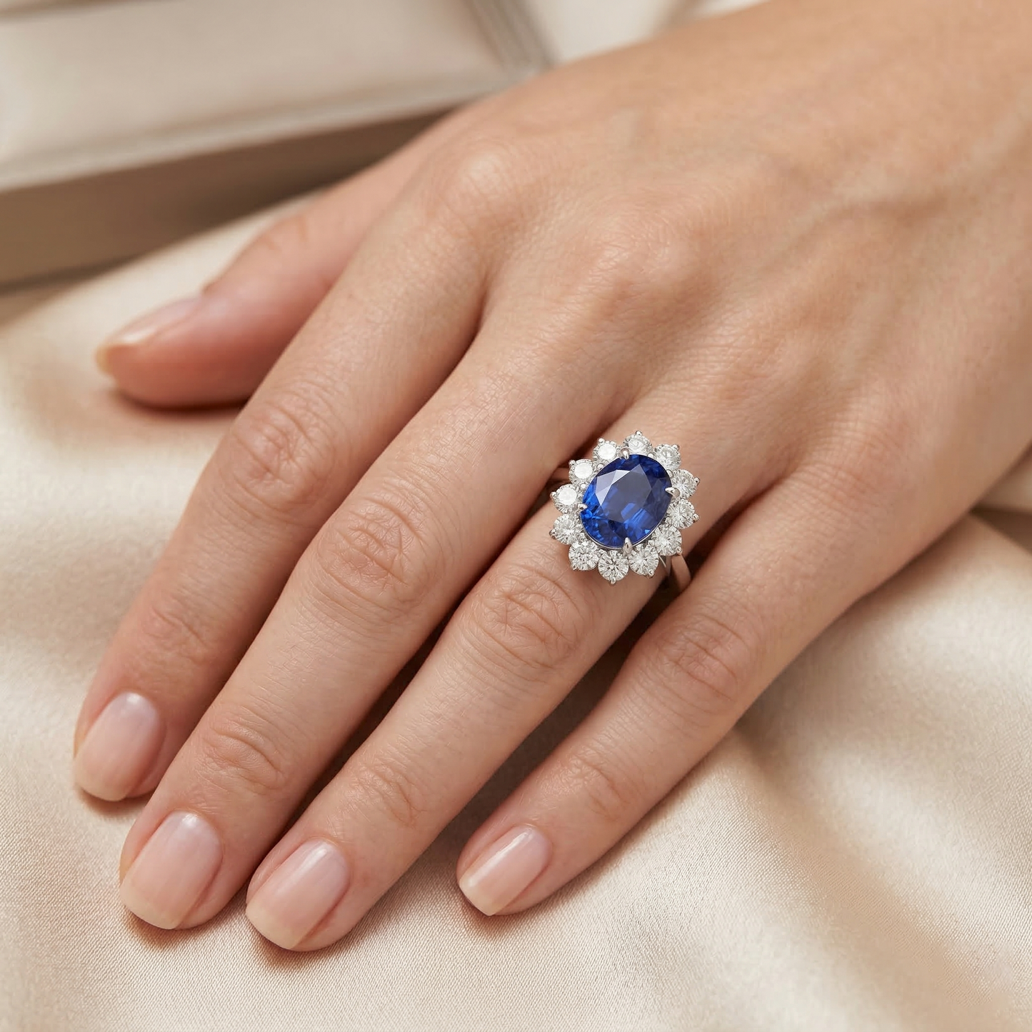 natural round sapphire 4.60ct ring profile view