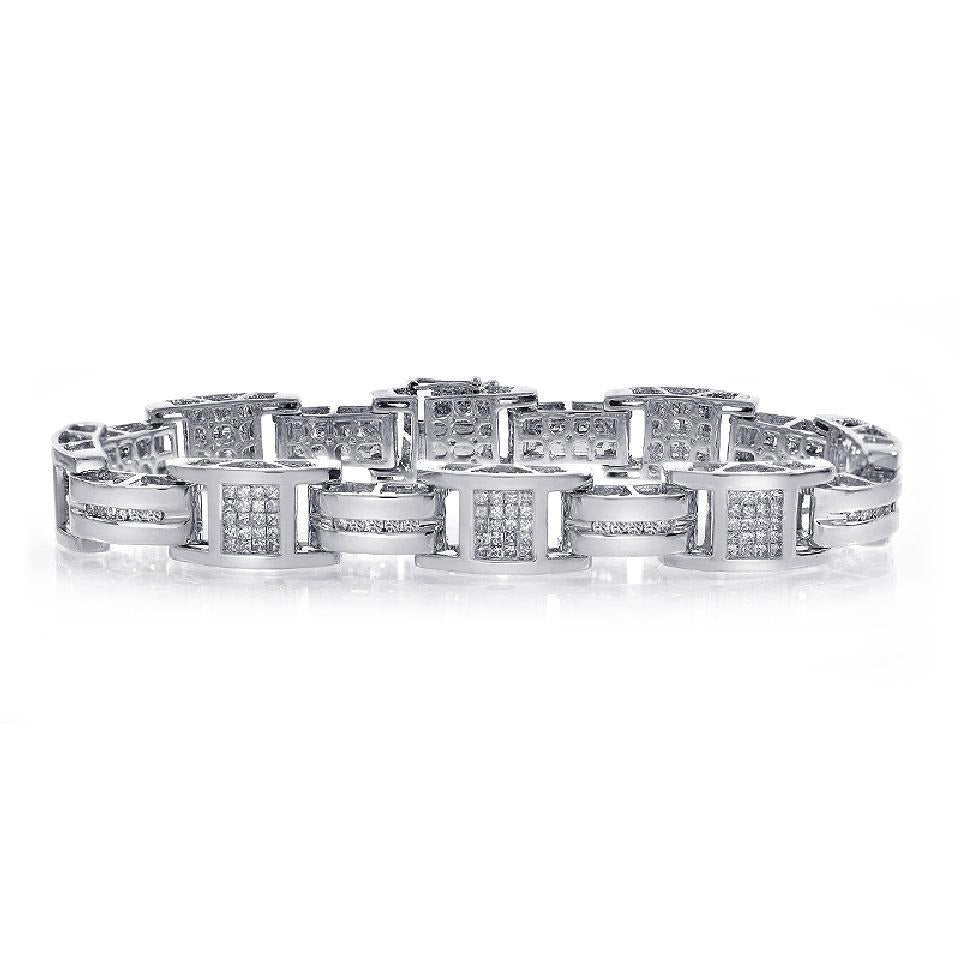 4.70 Carats Real Small Brilliant Cut Diamonds Mens Link Bracelet Wg 14K