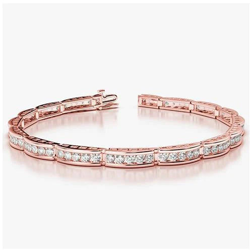 4.70 Carats Round Brilliant Cut Real Diamonds Bracelet Rose Gold 14K