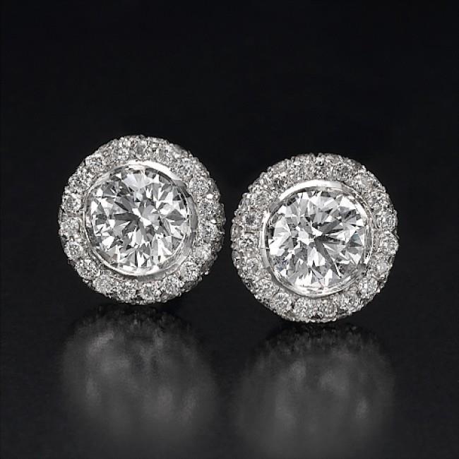4.80 Carats Round Cut Real Diamonds Halo Women Stud Earrings 14K Gold White