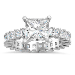 4.80 Ct Princess Cut Real Natural Earth Mined Diamonds Eternity Wedding Ring White Gold 14K